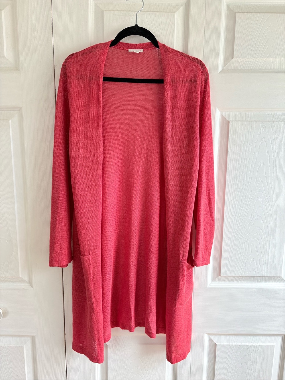 J.Jill Open Front Coral Pink Cardigan Long Linen Blend Lagenlook M Resort Career